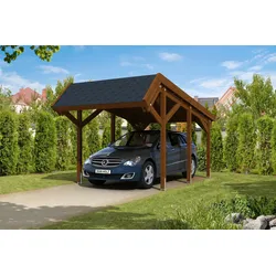 Skan Holz Harz Einzelcarport aus Nadelholz nussbaum mit roten Schindeln Holzcarport