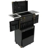 Friseurkoffer mit 360° Rollen Kosmetikkoffer Trolley Schminkkoffer mit Schublade Friseurbox 38 * 25 * 82cm Make-Up Etuis Rollkoffer Werkzeug Box Organizer 20kg Tragfähigkeit (Schwarz)