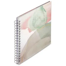 Hama Fotoalbum 28x24 cm (Ringbuch Album mit 50 weißen Seiten, Fotoalbum zum Selbstgestalten u. zum Einkleben, Cover aus Wasserfarben-Print u. Strukturpapier, personalisierbares Album) grün