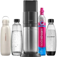 Sodastream Duo titan + Glaskaraffe + PET-Flasche + Metallflasche + Zylinder