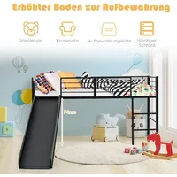 Hochbett mit Rutsche und Leiter für Kinder, schwarzer Stahlrahmen