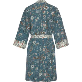 LASCANA Kimono LASCANA, Damen, Gr. 44/46, bunt (rauchblau, ecru), Jersey, gemustert, Kurzform, Hausmäntel, mit Blumen Allover-Druck