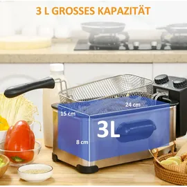 Homcom Fritteuse 3L Edelstahl Silber