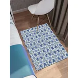 OHAGS nicht rutsches Badezimmermatten maschinenwaschbar, Ultra-weich und Wasser saugfähiger Badenteppich für Badezimmer,Nahtloses Muster in Blau und Orange – wie portugiesische Fliesen,40x60 cm