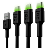 Green Cell SET 3x Ray USB-C 120 cm Kabel mit grüner LED-Hintergrundbeleuchtung, Schnellladung Ultra Charge, QC 3.0