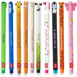 Legami 10er Set radierbare Gelstifte Dino, Hai, Giraffe, Corgi, Bunny, Panda, Einhorn, Pinguin, Tiger und Schmetterling