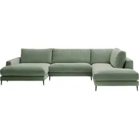 Wohnlandschaft INOSIGN "Downtown XXL B/T/H: 341/223/84 cm Loungemöbel zum Relaxen" Sofas Gr. B/H/T: 341cm x 84cm x 223cm, Cord, Recamiere links, grün (oliv) weicher Sitzkomfort, Cord-Bezug, Sitzkomfort U-Form