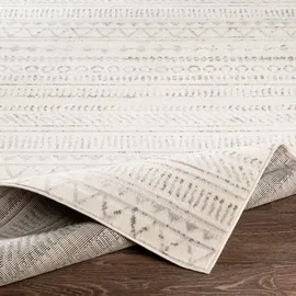 livabliss Madrid Wohnzimmer, Boho großer Schlafzimmer 150x213 cm für Esszimmer, mit geometrischem Muster, Skandinavischer Wohnzimmer modern in Elfenbein und Hellgrau
