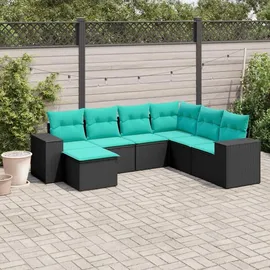 vidaXL Gartensofa-Set mit Kissen, schwarzes Polyrattan