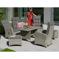 Garten-Essgruppe KONIFERA "Monaco", grau, Polyrattan, Sitzmöbel-Sets, Gartenmöbel-Set, Polyrattan, Aluminium, Rückenlehne verstellbar, Grau, Topseller