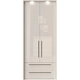 PLACES OF STYLE Drehtürenschrank PLACES OF STYLE "Piano, inklusive Rahmen und Beleuchtung, soft-close-Funktion", beige (beige hochglanz), B:97cm H:226cm T:60cm, Spanplatte, Schränke, Drehtürenschrank, beige oder weiß, UV lackiert, Hochglanzfronten, FSC-zertifiziert