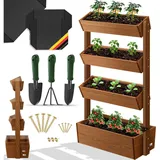 Kesser KESSER® Hochbeet mit Etagen Premium Blumenkasten Blumentreppe Pflanztreppe - Gemüsebeet Kräuterbeet Pflanzkübel Frühbeet Blumenbeet Pflanzkasten inkl. Gartenvlies- Beet für Terrasse Balkon & Garten