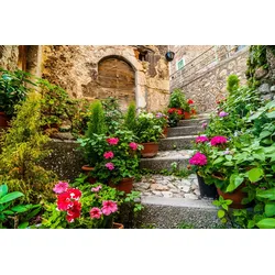 Fototapete PAPERMOON "Burg mit Blumen", bunt, B:4,00m L:2,60m, Vlies, Tapeten