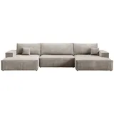 bromarkt Ecksofa PABLO U-Form mit Schlaffunktion, Beige, Cord Wohnlandschaft mit Bettkasten - 4 Stk - POSO 02 - Beige