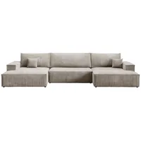 bromarkt Ecksofa PABLO U-Form mit Schlaffunktion, Beige, Cord Wohnlandschaft mit Bettkasten - 4 Stk - POSO 02 - Beige