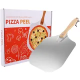 Pizzaschieber mit einklappbaren Holzgriff, Pizzaschieber 35cm x 30,5cm,Pizzaheber für Pizzastein,Pizzaschaufel Edelstahl,Gourmet Pizzaheber für hausgemachte Pizzen, Backen, Brot,pizzaschieber zubehör