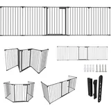 Gimisgu Kaminschutzgitter mit Tür, 310 cm Metall Ofenschutzgitter, Treppenschutznetz, Tierschutzgitter, Türschutzgitter für Kinder Sicherung, 5 teilig schwarz, je 65 x 75 cm