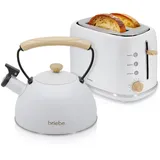 Briebe Nordic Set Toaster 2 Scheiben Breite Schlitze + Wasserkessel Induktion 2,3 L, SKT1177WHT, Weiß