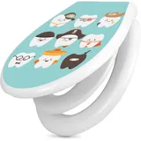 banjado Familien WC Sitz mit Absenkautomatik 44,9x37,1cm - Klobrille mit Kindersitz aus hochwertigem Polypropylen - Toilettendeckel mit Kinder Toilettensitz integriert - Motiv Neun Zähne