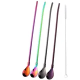 Do Buy Trinkhalme Löffel Edelstahl Strohhalm mit Löffel 4er Set Röhrchen Löffel Bunte Latte Macchiato Löffel mit Strohhalm Langstielige 8,5 inch / 21,5 cm Cocktail Straw Spoon
