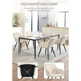 Woltu Esszimmerstuhl Samt cremeweiß 4er Set