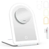 WEILY Schminkspiegel mit Beleuchtung, 10-Fach Vergrößerungsspiegel, Kosmetikspiegel mit LED Licht & Berührungssensor, Ultraheller Spiegel mit Beleuchtung für Bad, USB/Batteriebetrieb
