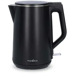 Nedis Wasserkocher - 1.5 l - Plastik - Schwarz - Um 360 Grad drehbar - Verdecktes Heizelement - Strix Controller - Boil-dry protection