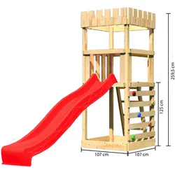 Akubi Kinderspielturm Ritterburg Löwenherz inkl. Wellenrutsche und Kletterwand rot