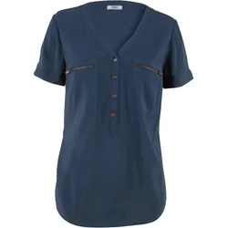 bonprix Kurzarmbluse aus fließender Viskose, blau, 48, Viskose
