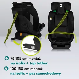 lionelo Autokindersitz Lavender i-Size ab 1 Jahr bis 12 Jahren, ab 9 kg bis 36 kg ISOFIX Breiter Einstellber Schwarz - Schwarz