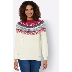 Norwegerpullover CASUAL LOOKS "Pullover", Damen, Gr. 38, rot (ecru, kirsche, gemustert), 100% Baumwolle, gemustert, mehrfarbig, Langarm, Pullover