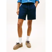 Tommy Hilfiger Shorts TOMMY JEANS "LINEN BLEND PULL-ON", Herren, Gr. L, N-Gr, blau (schwarz night navy), Web, Obermaterial: 86% Baumwolle, 14% Leinen, unifarben, regular fit kurz, Hosen Shorts, Regular fit mit praktischen Taschen