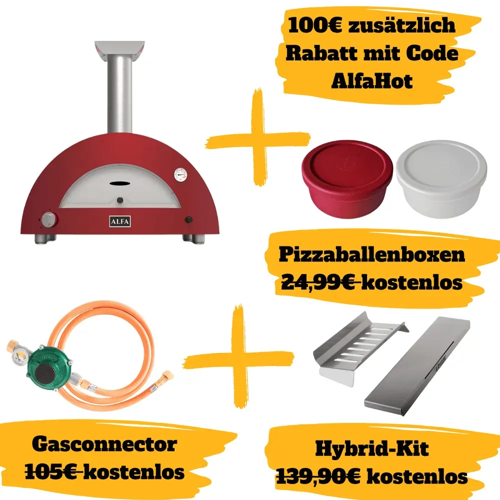 Alfa Forni Moderno 2 Pizze, Gas/Hybrid, Rot SPARBUNDLE