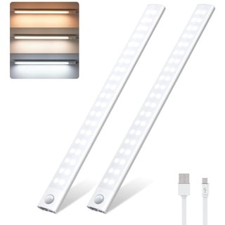 HighLuc Unterbauleuchte Küche LED 40cm, 3500mAh USB-C Aufladbar Led Schrankleuchten mit Bewegungsmelder 3 Farbmodi Dimmbar Schranklicht Schrankleuchte für Schlafzimmer, Schrank - 2 Stück