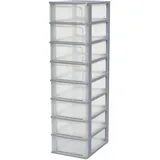 Iris Ohyama Iris Ohyama, Kunststoff Schubladenbox mit 8 flachen Schubladen, Grau, Easy-Pull-System, A4, A5 & A6 Format, Schreibtisch Organizer für Büro, Schule, Schreibwaren, BPA-frei, Schubladenschrank, OCH-2008