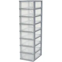 Iris Ohyama Iris Ohyama, Kunststoff Schubladenbox mit 8 flachen Schubladen, Grau, Easy-Pull-System, A4, A5 & A6 Format, Schreibtisch Organizer für Büro, Schule, Schreibwaren, BPA-frei, Schubladenschrank, OCH-2008