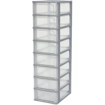 Iris Ohyama Iris Ohyama, Kunststoff Schubladenbox mit 8 flachen Schubladen, Grau, Easy-Pull-System, A4, A5 & A6 Format, Schreibtisch Organizer für Büro, Schule, Schreibwaren, BPA-frei, Schubladenschrank, OCH-2008