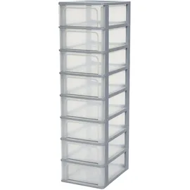 Iris Ohyama Iris Ohyama, Kunststoff Schubladenbox mit 8 flachen Schubladen, Grau, Easy-Pull-System, A4, A5 & A6 Format, Schreibtisch Organizer für Büro, Schule, Schreibwaren, BPA-frei, Schubladenschrank, OCH-2008