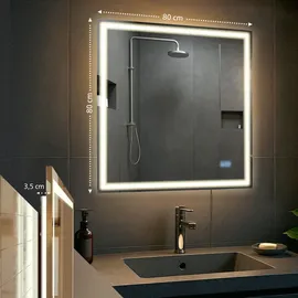 CLP Badspiegel Jaffrey mit Beleuchtung, Bluetooth-Lautsprecher, Anti-Beschlag, Wandspiegel Quer- und Hochformat, LED dimmbar, 3 Licht-Modi