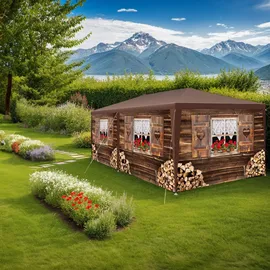 Tectake Pavillon Almchalet 6 x 3 m inkl. 6 Seitenteile Braun