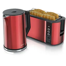 Arendo Frühstücks-Set 2-teilig, 4-Scheiben Langschlitztoaster + Wasserkocher 1,5 Liter, Rot
