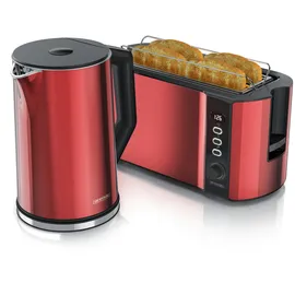 Arendo Frühstücks-Set 2-teilig, 4-Scheiben Langschlitztoaster + Wasserkocher 1,5 Liter, Rot