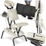 tectake® Massagestuhl klappbar, ergonomischer Hocker ohne Armlehne, Mobile Portable Behandlungsliege zusammenklappbar, Massage Stuhl mit Zubehör Tragetasche - beige
