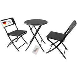 Balkonmöbel Set 3-teilig, klappbar, 2x Balkonstühle + 1 runder Balkontisch, Rattan-Optik