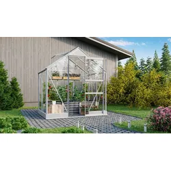 Vitavia Gewächshaus Eris 2500 inkl. 1 Dachfenster, Regenrinnen, Stahlfundamentrahmen - 2,5 m2 3 mm Einscheibensicherheitsglas schwarz