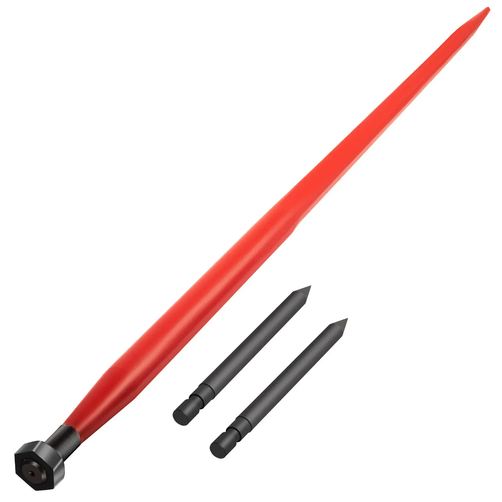 VEVOR Frontladerzinken, 125 cm, Zinken, 1360 kg Kapazität, schnell anzubringender Ballenspieß, quadratische Heuballenspeere, 1 3/4 Zoll breit, rot beschichtet, Ballengabel mit 2 Stabilisatoren
