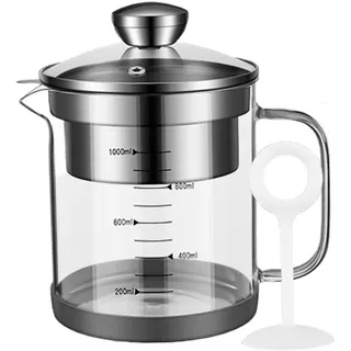 CGTQROVR Joghurtbereiter Greek Joghurt Maker Joghurtsieb 1l klar hoher Borosilikat Glasmilch Milchsieb mit Skalierungssaft mit Deckel und Griff ohne Schlupffett ideal für Küche