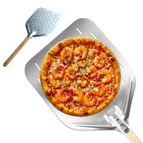 UMLIPOT Edelstahl Pizzaschieber Perforiert,40 * 30cm Pizzaschieber Edelstahl, Silbrig Pizzaschaufel Perforiert, Pizzaheber Pizza Slider FüR Smoker Pizzaofen, Abnehmbaren Griff