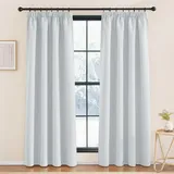 KGORGE Weiße Gardinen mit Kräuselband Thermovorhang Hitzeschutz 2er Set 220 x 140 cm(HxB) Blickdichte Vorhänge Wohnzimmer Thermo Verdunklungsgardine für Schiene, Grauweiß