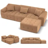 COMHOMA Sofa 2 Sitzer, 180 x 86 x 40 cm Bodensofa, Couch mit Rückenlehne, Kissen und Armlehne, Modernes Stoffsofa für Wohnzimmer, Wohnung, Büro, Keine Montage, braun